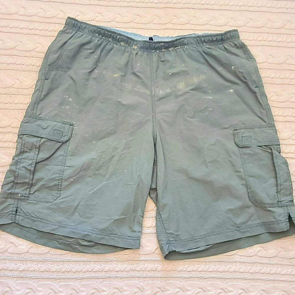 LL Bean Cargo Swim Shorts Trunks Size Large Pockets Splattered Grunge Bleached